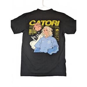 Catori Anime Graphic T Shirt Streetwear Cartoon Print Black Mens Medium